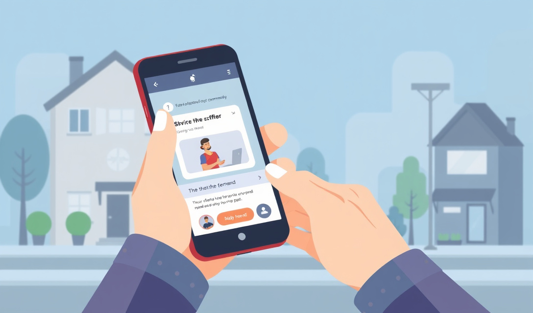 Person using smartphone to post business offer in community forum app