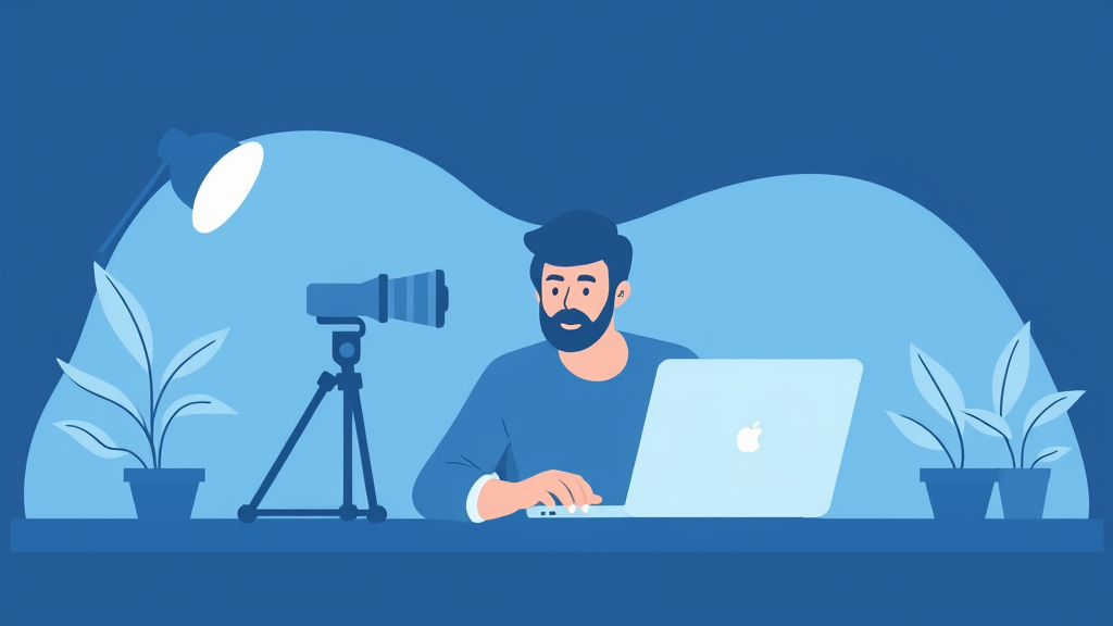 Creator recording or building digital course content on laptop at desk